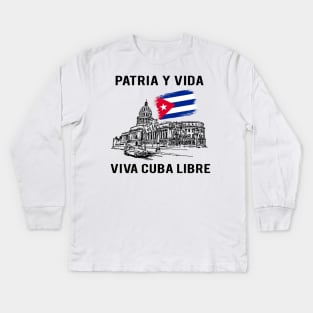 PATRIA Y VIDA VIVA CUBA LIBRE Inked Line Art Kids Long Sleeve T-Shirt